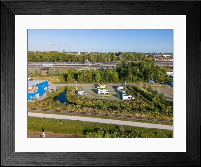 Framed Print : This aerial drone photo shows a parking at the Valkenburgse meer Framed Print : This aerial drone photo shows a parking at the Valkenburgse meer
