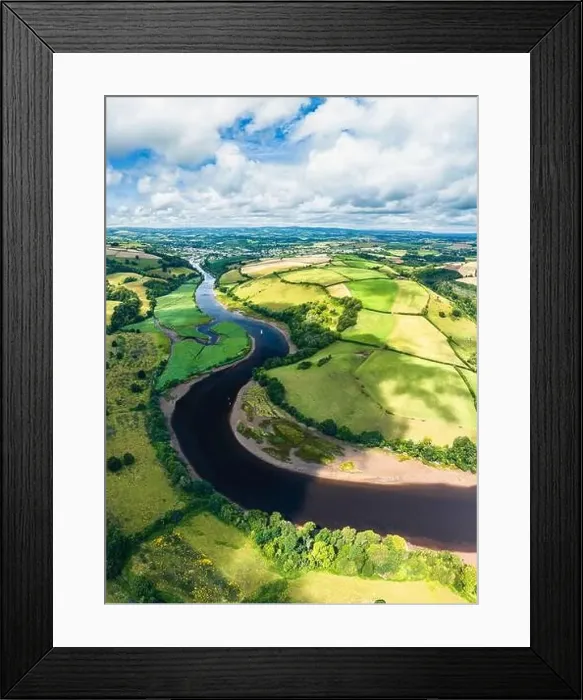 Framed Print : Panorama of Sharpham Meadows and Marsh over River Dart from a drone, Totnes, Devon, England Framed Print : Panorama of Sharpham Meadows and Marsh over River Dart from a drone, Totnes, Devon, England