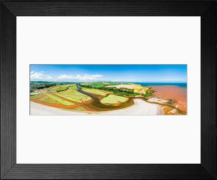 Framed Print : River Otter Estuary Nature Reserve from a drone, Budleigh Salterton Beach, Devon, England