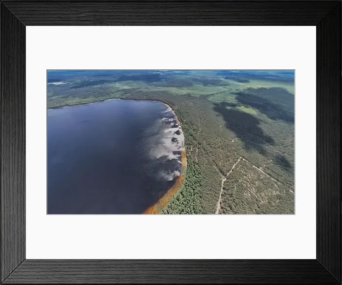 Framed Print : Aerial drone top view over White Lake in Rivne region panorama, Ukraine Framed Print : Aerial drone top view over White Lake in Rivne region panorama, Ukraine