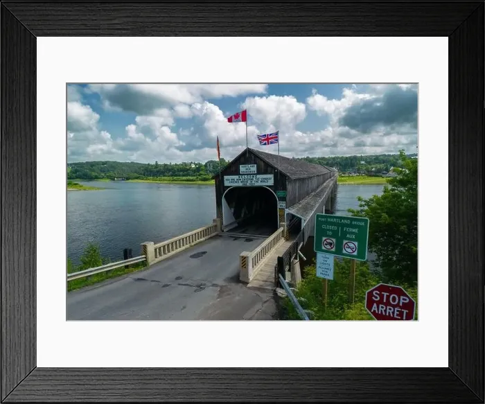 Framed Print : Hartland Covered Bridge in Hartland, New Brunswick, the world's longest covered bridge, aerial view Framed Print : Hartland Covered Bridge in Hartland, New Brunswick, the world's longest covered bridge, aerial view