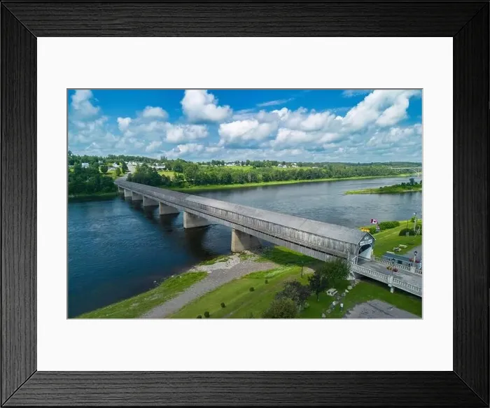 Framed Print : Hartland Covered Bridge in Hartland, New Brunswick, the world's longest covered bridge, aerial view Framed Print : Hartland Covered Bridge in Hartland, New Brunswick, the world's longest covered bridge, aerial view