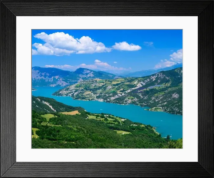 Framed Print : Aerial view on blue lake of Serre-Poncon Framed Print : Aerial view on blue lake of Serre-Poncon