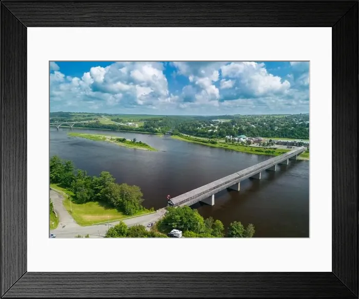 Framed Print : Hartland Covered Bridge in Hartland, New Brunswick, the world's longest covered bridge, aerial view Framed Print : Hartland Covered Bridge in Hartland, New Brunswick, the world's longest covered bridge, aerial view