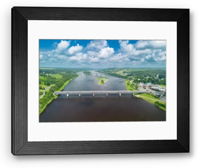 Framed Print : Hartland Covered Bridge in Hartland, New Brunswick, the world's longest covered bridge, aerial view Framed Print : Hartland Covered Bridge in Hartland, New Brunswick, the world's longest covered bridge, aerial view
