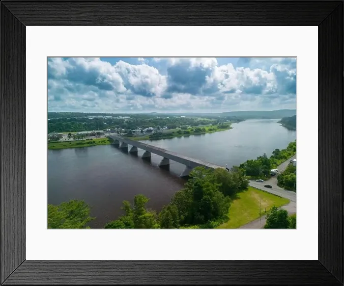 Framed Print : Hartland Covered Bridge in Hartland, New Brunswick, the world's longest covered bridge, aerial view Framed Print : Hartland Covered Bridge in Hartland, New Brunswick, the world's longest covered bridge, aerial view
