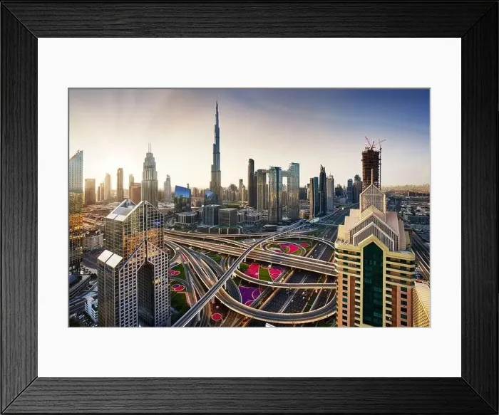 Framed Print : Beautiful aerial sunrise in Dubai centre with panoramic skyline view, UAE Framed Print : Beautiful aerial sunrise in Dubai centre with panoramic skyline view, UAE