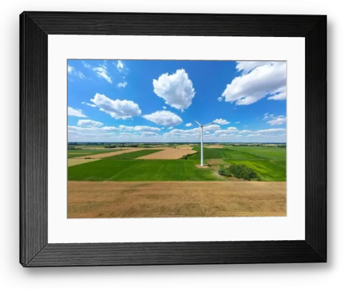 Framed Print : Aerial drone view of wind power turbines Framed Print : Aerial drone view of wind power turbines