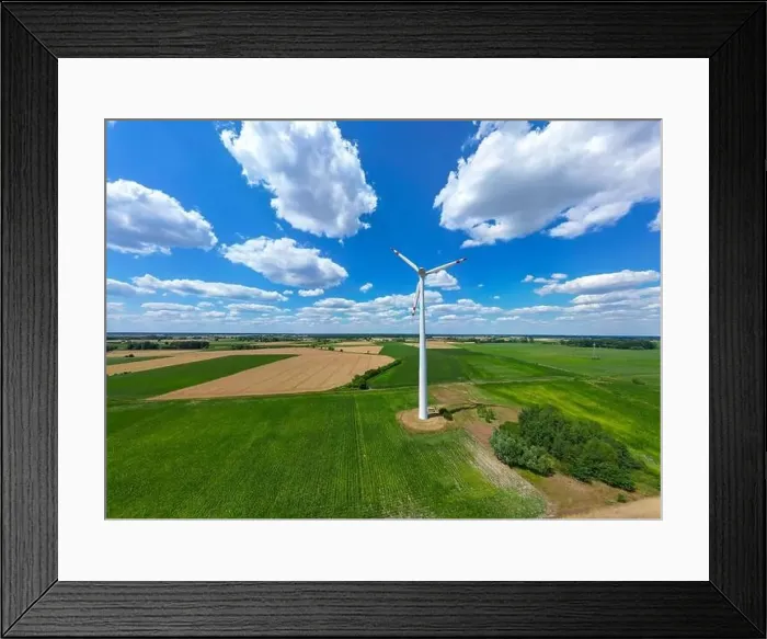 Framed Print : Aerial drone view of wind power turbines Framed Print : Aerial drone view of wind power turbines