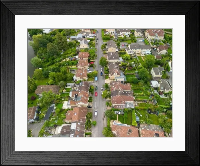 Framed Print : Bath, UK, July 28, 2023: Aerial Drone view over Rockliffe Avenue
