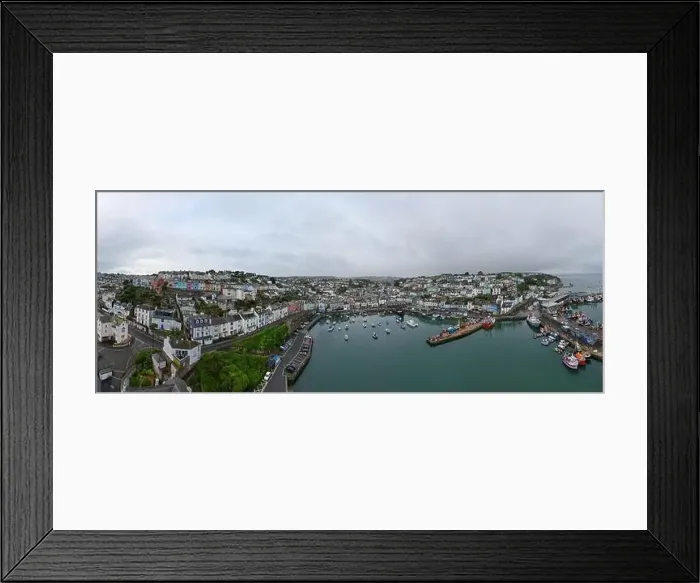 Framed Print : An aerial wide angle view of Brixham Fishing Village in Devon, United Kingdom Framed Print : An aerial wide angle view of Brixham Fishing Village in Devon, United Kingdom