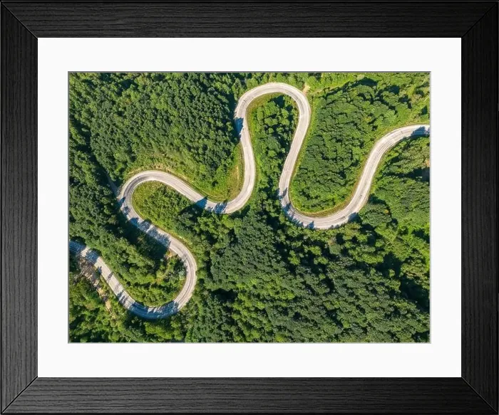 Framed Print : Drone view of the winding road from Domanic Town of Kutahya to Inegöl direction