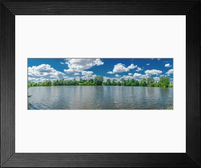 Framed Print : A small flat lake against the sky with clouds. Trees on the shore of the reservoir. Summer holidays, fishing Framed Print : A small flat lake against the sky with clouds. Trees on the shore of the reservoir. Summer holidays, fishing