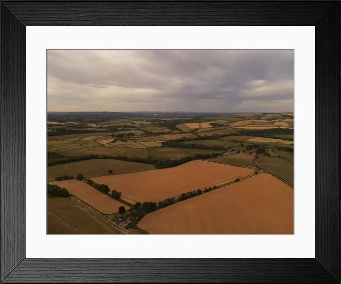 Framed Print : Aerial views of agricultural land in West Sussex, England Framed Print : Aerial views of agricultural land in West Sussex, England