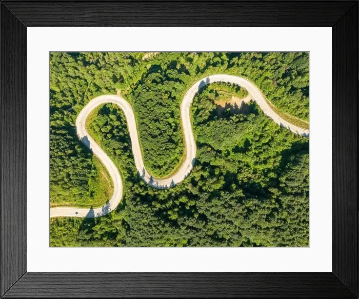 Framed Print : Drone view of the winding road from Domanic Town of Kutahya to Inegöl direction