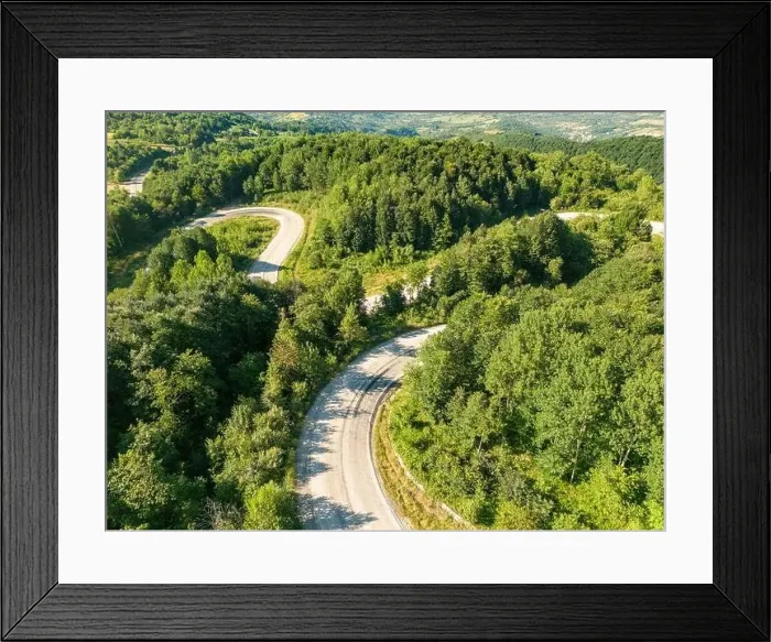 Framed Print : Drone view of the winding road from Domanic Town of Kutahya to Inegöl direction