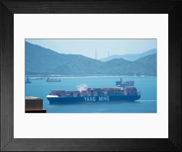Framed Print : Hong Kong- May 1 2023: Yang Ming cargo ship Framed Print : Hong Kong- May 1 2023: Yang Ming cargo ship