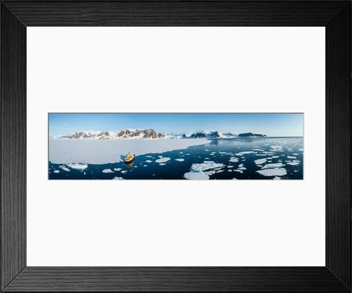 Framed Print : Ship cruising through the ice in Svalbard