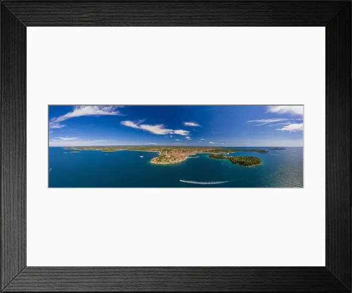 Framed Print : Panoramic aerial drone picture of the historic city Rovinj and harbor in Croatia Framed Print : Panoramic aerial drone picture of the historic city Rovinj and harbor in Croatia