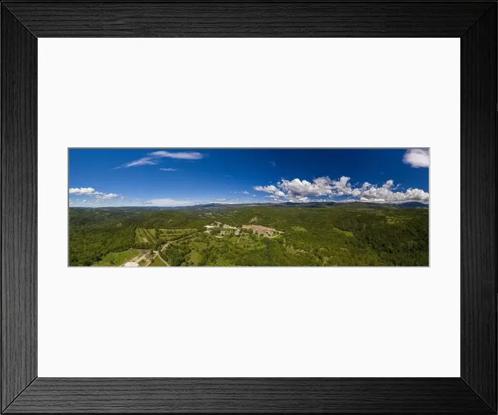 Framed Print : Panoramic aerial drone picture of Hum in Croatia, the smallest city in the world, during daytime in summer Framed Print : Panoramic aerial drone picture of Hum in Croatia, the smallest city in the world, during daytime in summer