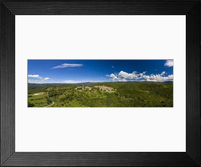 Framed Print : Panoramic aerial drone picture of Hum in Croatia, the smallest city in the world, during daytime in summer Framed Print : Panoramic aerial drone picture of Hum in Croatia, the smallest city in the world, during daytime in summer