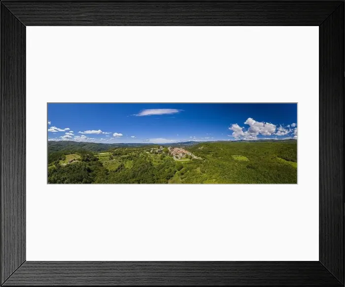 Framed Print : Panoramic aerial drone picture of Hum in Croatia, the smallest city in the world, during daytime in summer Framed Print : Panoramic aerial drone picture of Hum in Croatia, the smallest city in the world, during daytime in summer