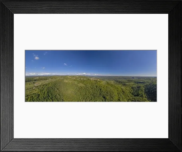 Framed Print : Aerial panoramic drone picture of the medieval town of Groznjan on the Istrian peninsula during daytime in summer Framed Print : Aerial panoramic drone picture of the medieval town of Groznjan on the Istrian peninsula during daytime in summer