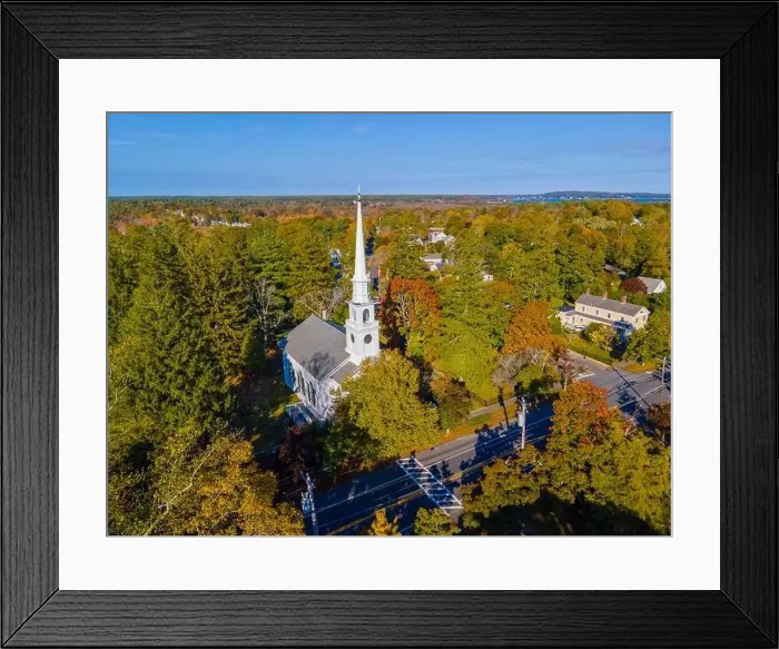 Framed Print : First Unitarian Church with fall foliage aerial view at 223 Main Street Framed Print : First Unitarian Church with fall foliage aerial view at 223 Main Street