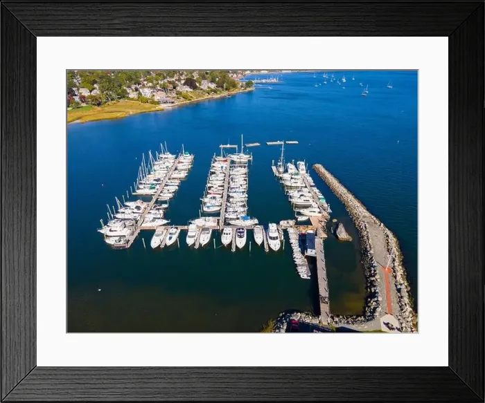Framed Print : Rhode Island Yacht Club aerial view from Providence River near river mouth to Narragansett Bay in Pawtuxet Village in Framed Print : Rhode Island Yacht Club aerial view from Providence River near river mouth to Narragansett Bay in Pawtuxet Village in