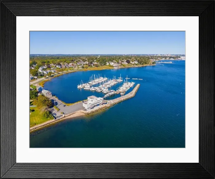 Framed Print : Rhode Island Yacht Club aerial view from Providence River near river mouth to Narragansett Bay in Pawtuxet Village in Framed Print : Rhode Island Yacht Club aerial view from Providence River near river mouth to Narragansett Bay in Pawtuxet Village in