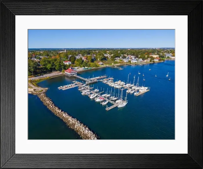 Framed Print : Edgewood Yacht Club aerial view from Providence River near river mouth to Narragansett Bay in city of Cranston Framed Print : Edgewood Yacht Club aerial view from Providence River near river mouth to Narragansett Bay in city of Cranston