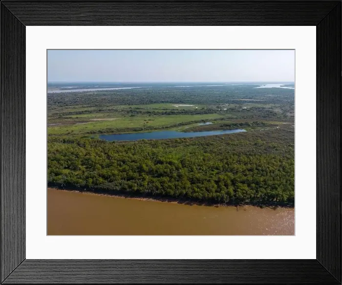 Framed Print : Aerial view of a lagoon at the huge river