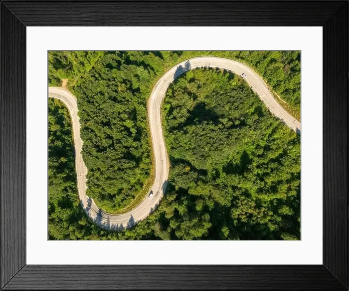 Framed Print : Drone view of the winding road from Domanic Town of Kutahya to Inegöl direction