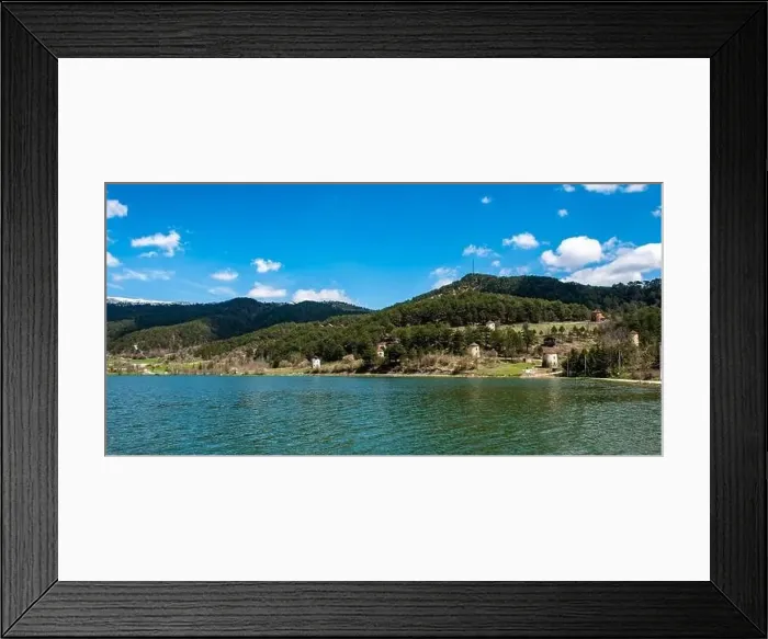 Framed Print : Cubuk Lake in Goynuk District of Bolu, Turkey. Beautiful lake view with windmills Framed Print : Cubuk Lake in Goynuk District of Bolu, Turkey. Beautiful lake view with windmills