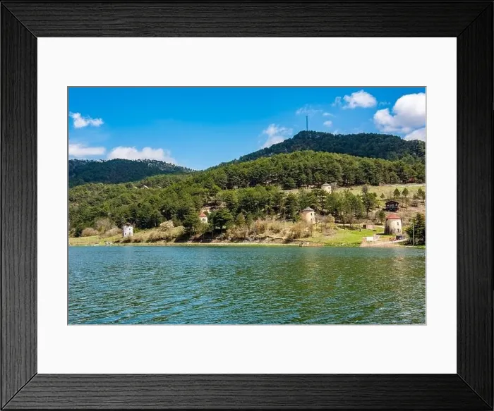 Framed Print : Cubuk Lake in Goynuk District of Bolu, Turkey. Beautiful lake view with windmills Framed Print : Cubuk Lake in Goynuk District of Bolu, Turkey. Beautiful lake view with windmills