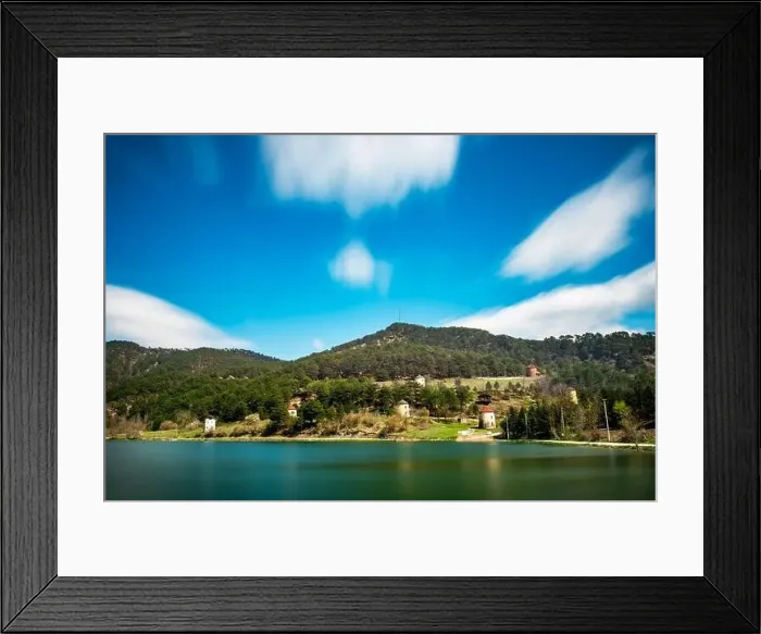 Framed Print : Cubuk Lake in Goynuk District of Bolu, Turkey. Beautiful lake view with windmills Framed Print : Cubuk Lake in Goynuk District of Bolu, Turkey. Beautiful lake view with windmills