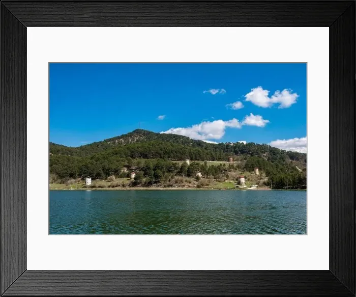 Framed Print : Cubuk Lake in Goynuk District of Bolu, Turkey. Beautiful lake view with windmills Framed Print : Cubuk Lake in Goynuk District of Bolu, Turkey. Beautiful lake view with windmills