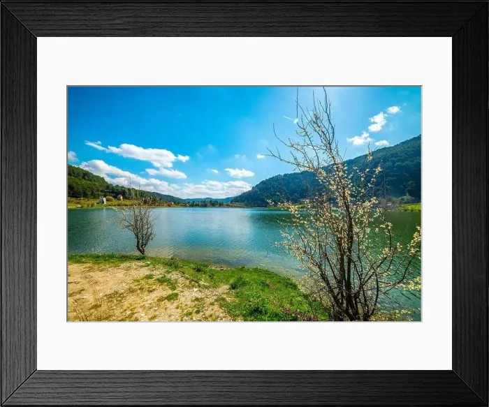 Framed Print : Cubuk Lake in Goynuk District of Bolu, Turkey. Beautiful lake view with windmills Framed Print : Cubuk Lake in Goynuk District of Bolu, Turkey. Beautiful lake view with windmills