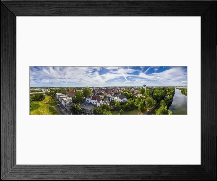 Framed Print : Aerial drone picture of the historical city of Steinheim near Hanau at river Main in Germany during daytime