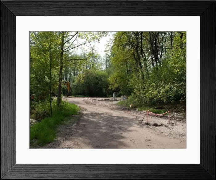 Framed Print : Construction site in forest. Jurmala, Latva. Heavy equipment