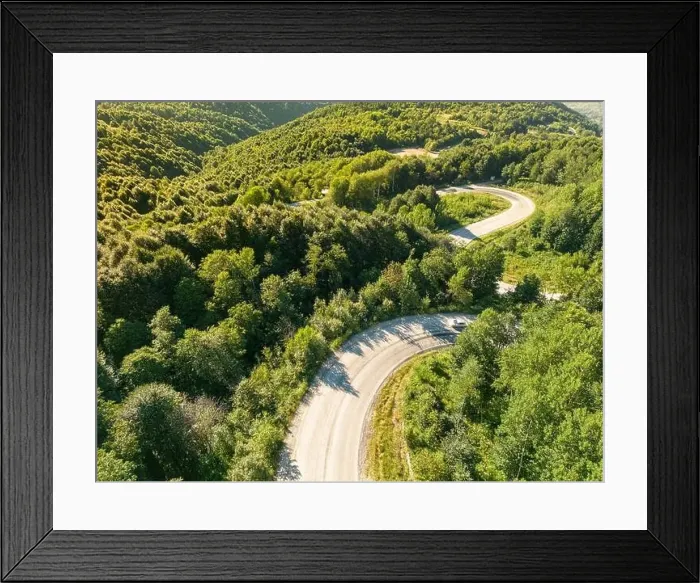 Framed Print : Drone view of the winding road from Domanic Town of Kutahya to Inegöl direction