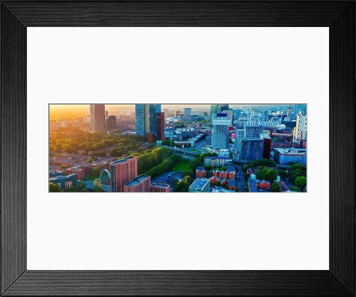 Framed Print : Panoramic Aerial View of Manchester Skyline on a beautiful sunset hours (Golden Hour) Framed Print : Panoramic Aerial View of Manchester Skyline on a beautiful sunset hours (Golden Hour)