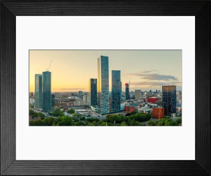 Framed Print : Panoramic Aerial View of Manchester Skyline on a beautiful sunset hours (Golden Hour) Framed Print : Panoramic Aerial View of Manchester Skyline on a beautiful sunset hours (Golden Hour)