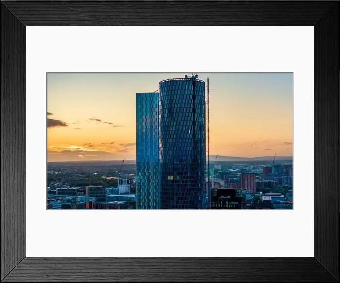 Framed Print : Panoramic Aerial View of Manchester Skyline on a beautiful sunset hours (Golden Hour) Framed Print : Panoramic Aerial View of Manchester Skyline on a beautiful sunset hours (Golden Hour)