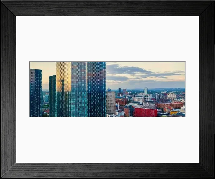 Framed Print : Panoramic Aerial View of Manchester Skyline on a beautiful sunset hours (Golden Hour) Framed Print : Panoramic Aerial View of Manchester Skyline on a beautiful sunset hours (Golden Hour)