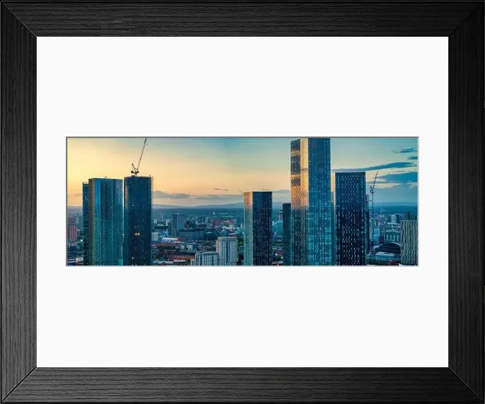 Framed Print : Panoramic Aerial View of Manchester Skyline on a beautiful sunset hours (Golden Hour) Framed Print : Panoramic Aerial View of Manchester Skyline on a beautiful sunset hours (Golden Hour)