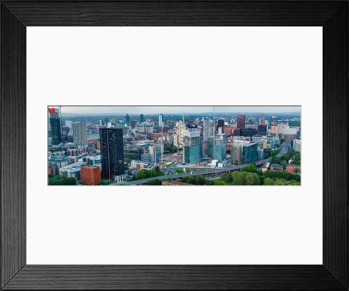 Framed Print : Panoramic Aerial View of Manchester Skyline on a beautiful sunset hours (Golden Hour) Framed Print : Panoramic Aerial View of Manchester Skyline on a beautiful sunset hours (Golden Hour)