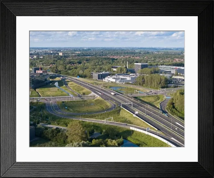 Framed Print : Aerial drone photo of an highway intersection of the A44 in Leiden, the Netherlands