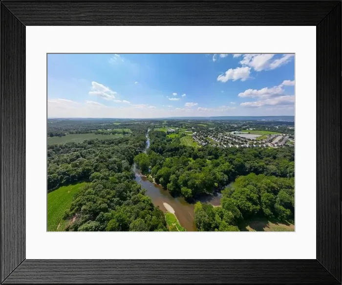 Framed Print : Aerial drone view of creek during daytime Framed Print : Aerial drone view of creek during daytime