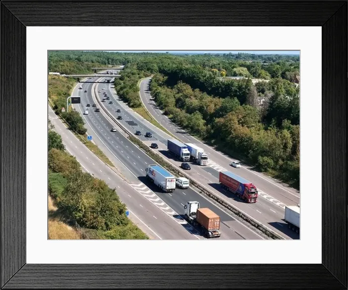 Framed Print : M11 motorway junction aerial drone Essex UK Framed Print : M11 motorway junction aerial drone Essex UK